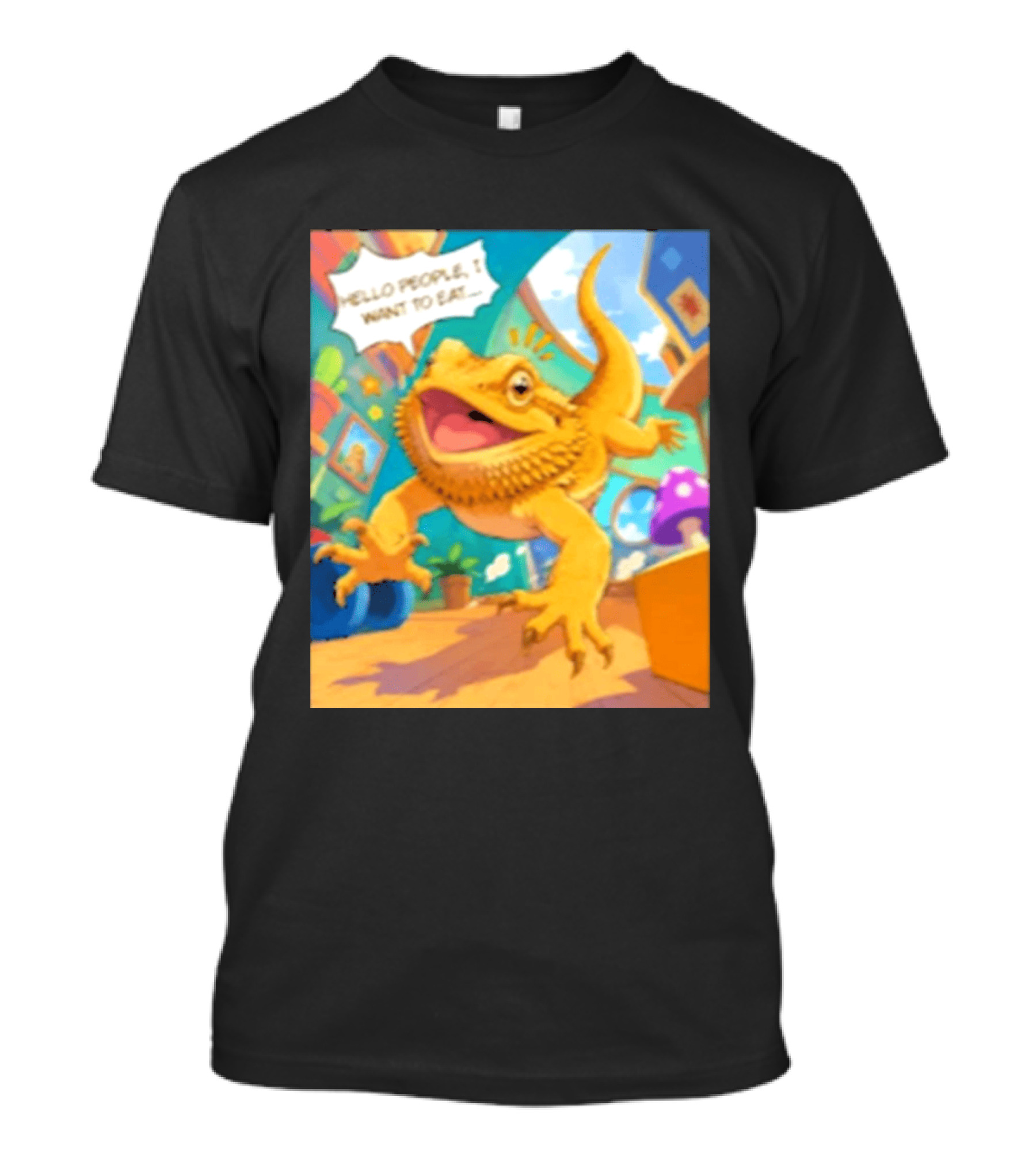 Bearded Dragon Hello People I Want To Eat Funny Lizard Cartoon T-Shirt