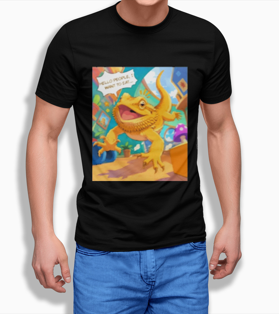 Bearded Dragon Hello People I Want To Eat Funny Lizard Cartoon T-Shirt