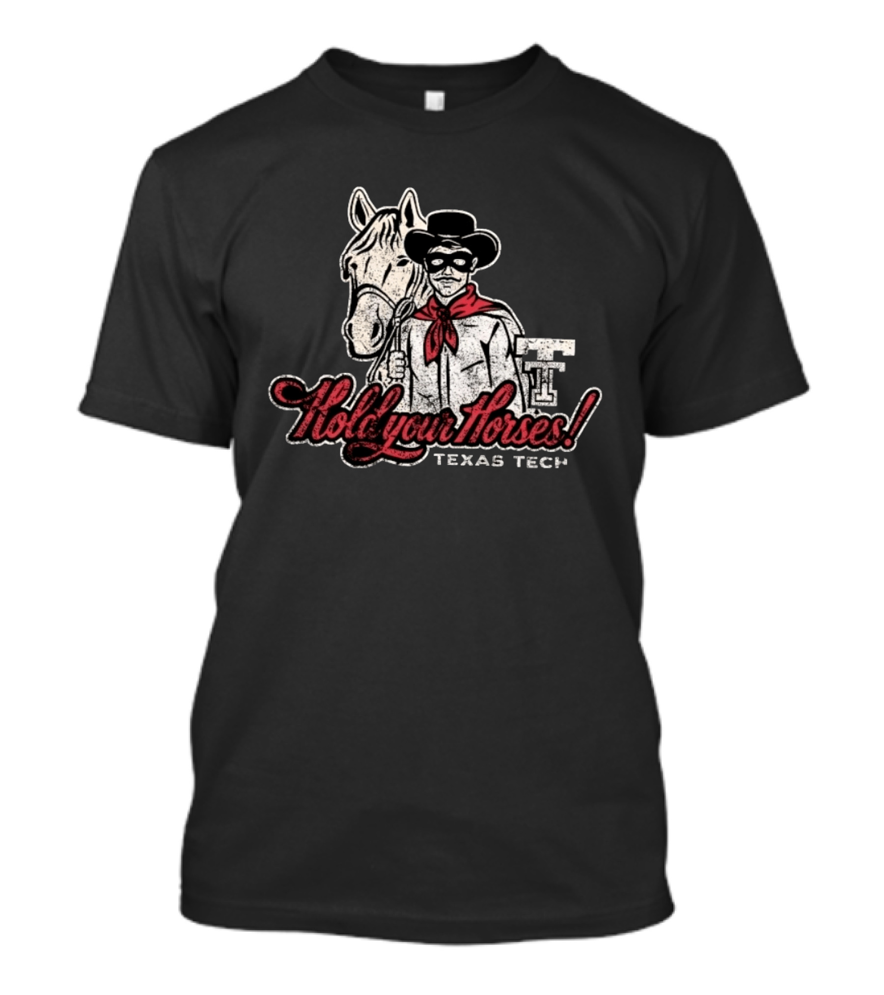 Texas Tech Hold Your Horses Distressed Red Raiders Cowboy And Horse T-Shirt