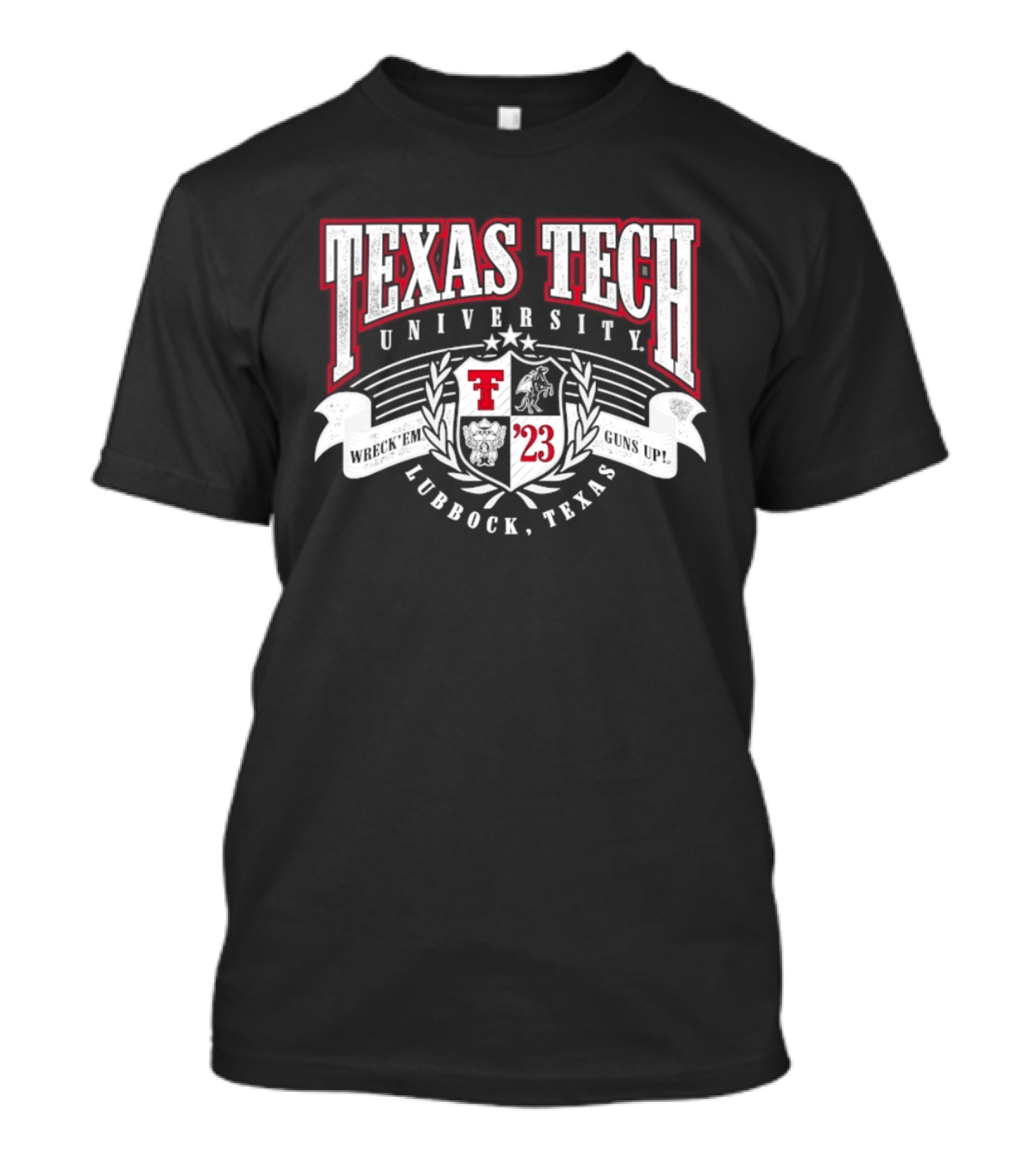 Texas Tech University Wreck 'Em Guns Up '23 Lubbock Texas Emblem Crest T-Shirt