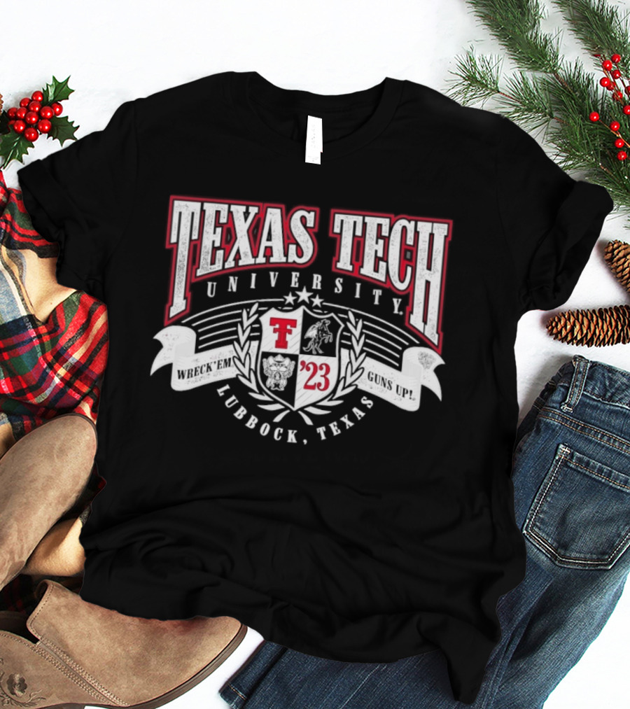 Texas Tech University Wreck 'Em Guns Up '23 Lubbock Texas Emblem Crest T-Shirt