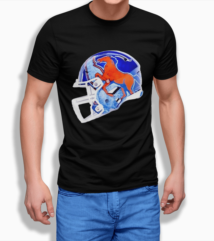 Denver Broncos Horse Helmet Blue And Orange NFL Team Gear T-Shirt