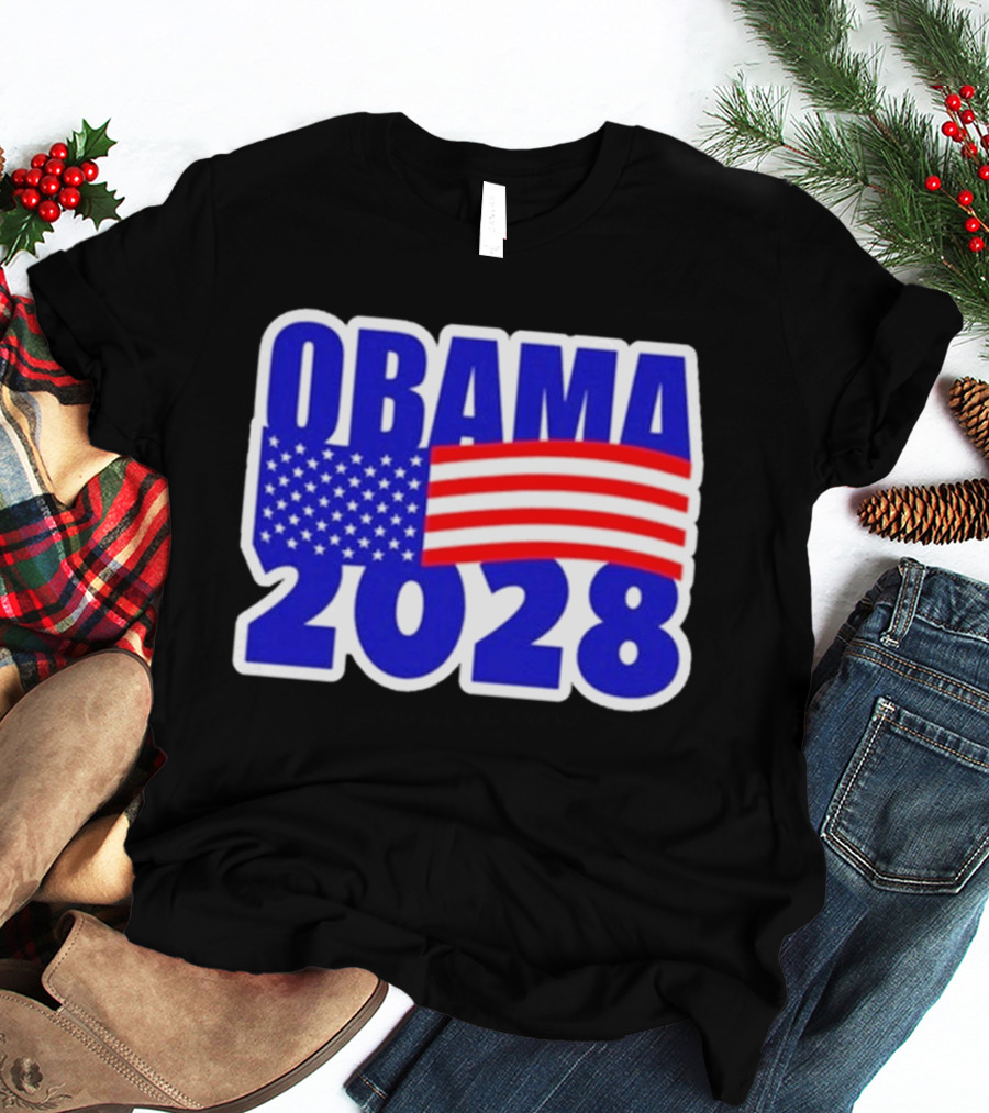 Obama 2028 American Flag Campaign T-Shirt