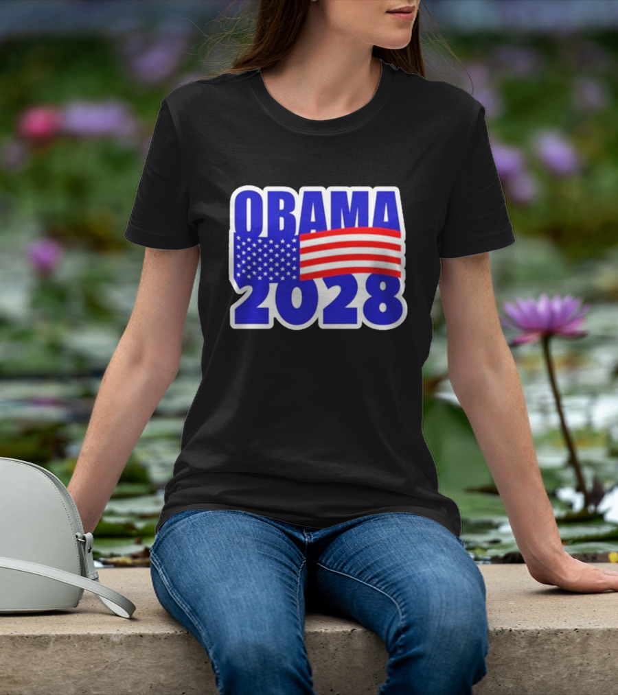Obama 2028 American Flag Campaign T-Shirt