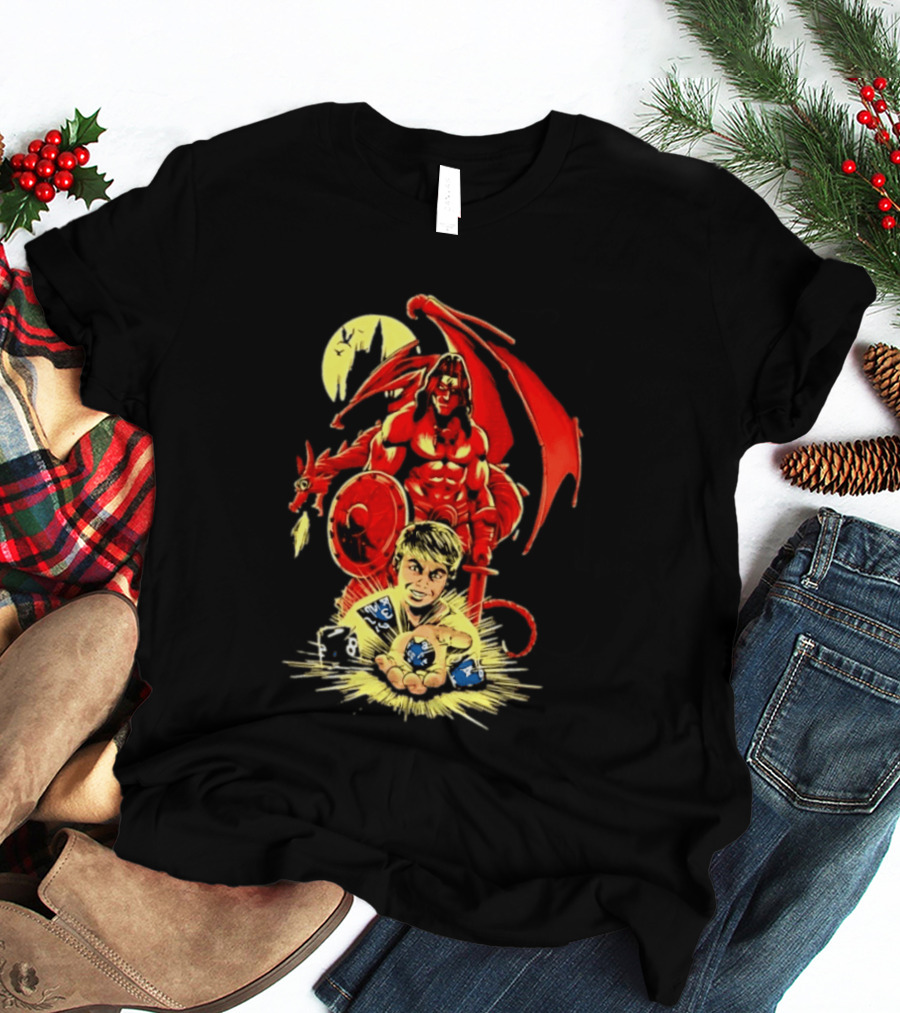 Dungeons And Dragons Player With Red Dragon And Blue Dice Adventure T-Shirt
