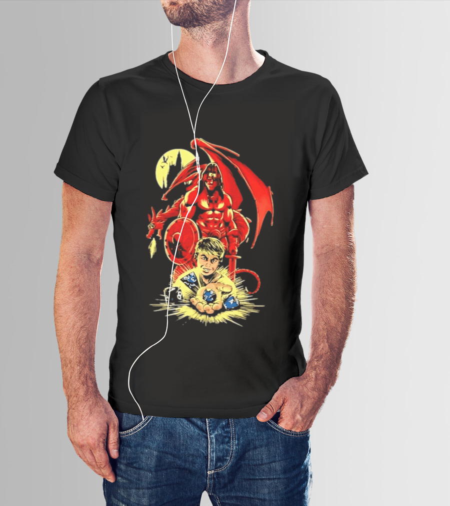 Dungeons And Dragons Player With Red Dragon And Blue Dice Adventure T-Shirt