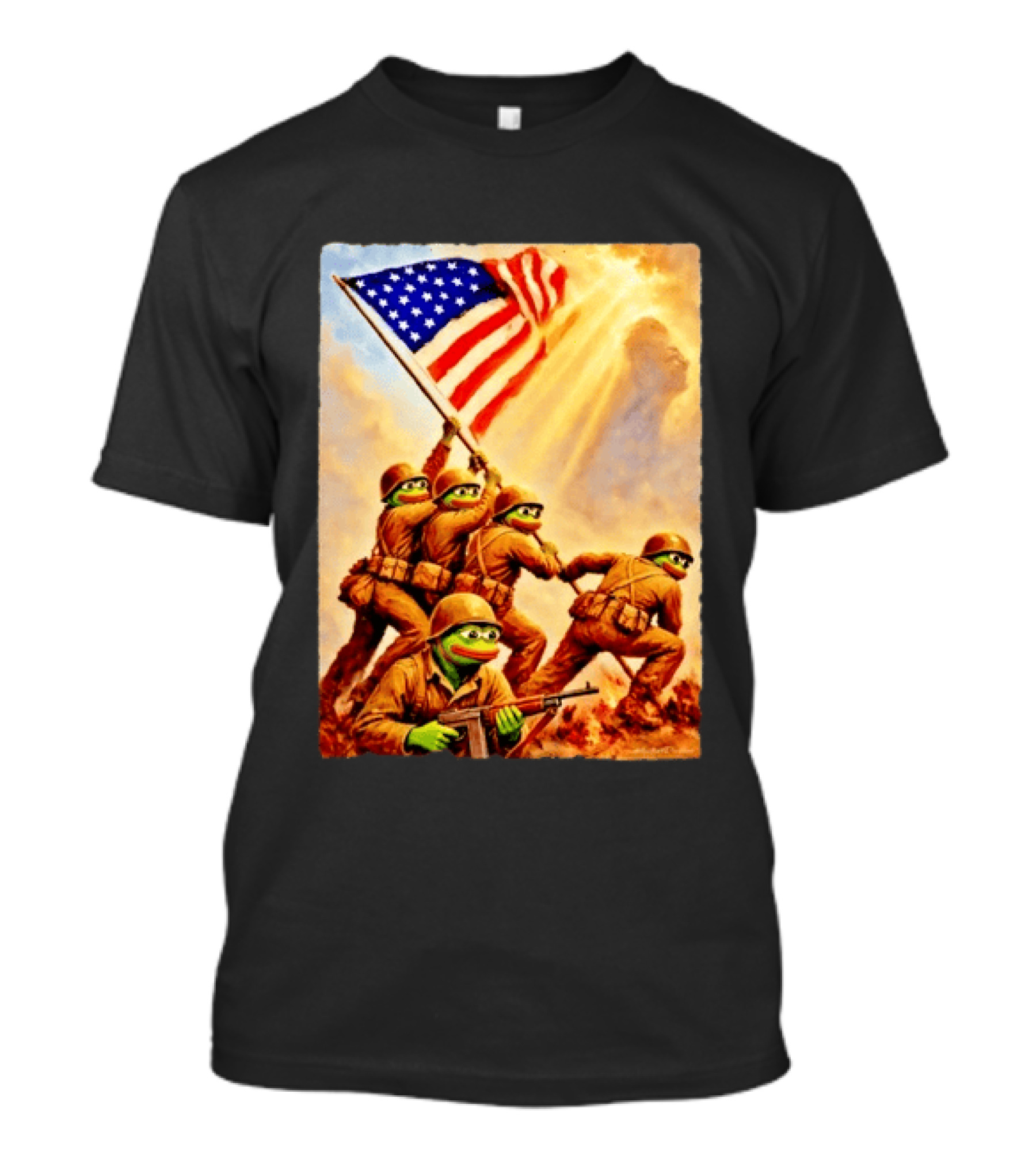 Pepe The Frog American Flag Soldiers Together We Win WWII Iwo Jima Memorial T-Shirt