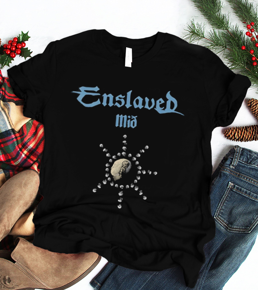 Enslaved Mið Sunburst Symbol Nordic Black Metal Band T-Shirt