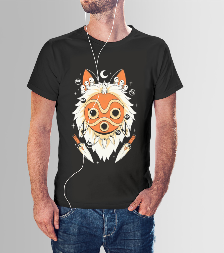 Princess Mononoke Mask Kodama Spirits Crescent Moon Daggers T-Shirt