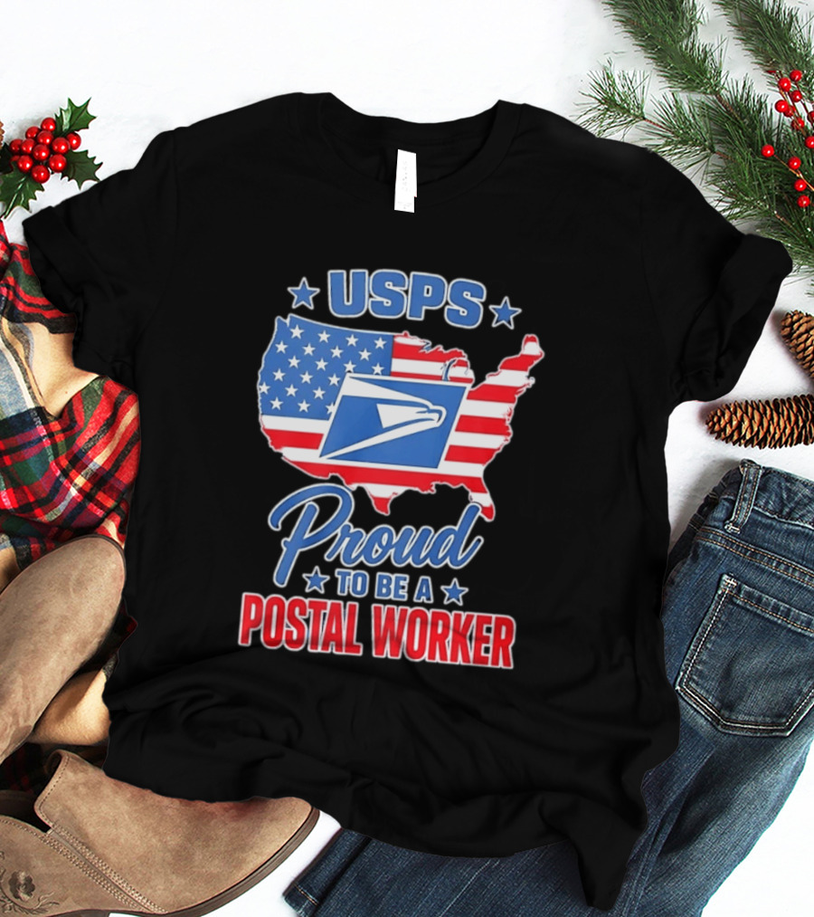 USPS Proud Postal Worker Mail Carrier USA Map T-Shirt