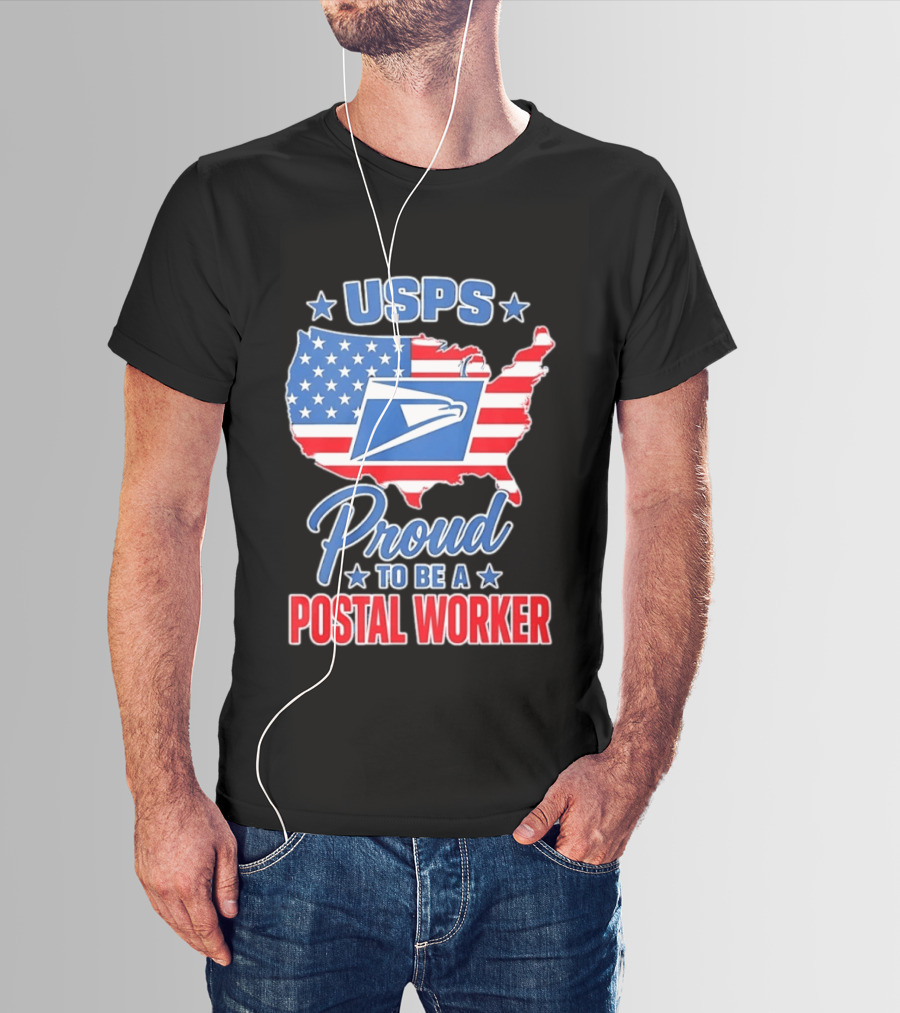 USPS Proud Postal Worker Mail Carrier USA Map T-Shirt
