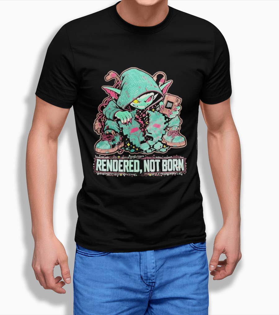 Rendered Not Born Cyber Goblin Gamer Cyberpunk Game Console T-Shirt