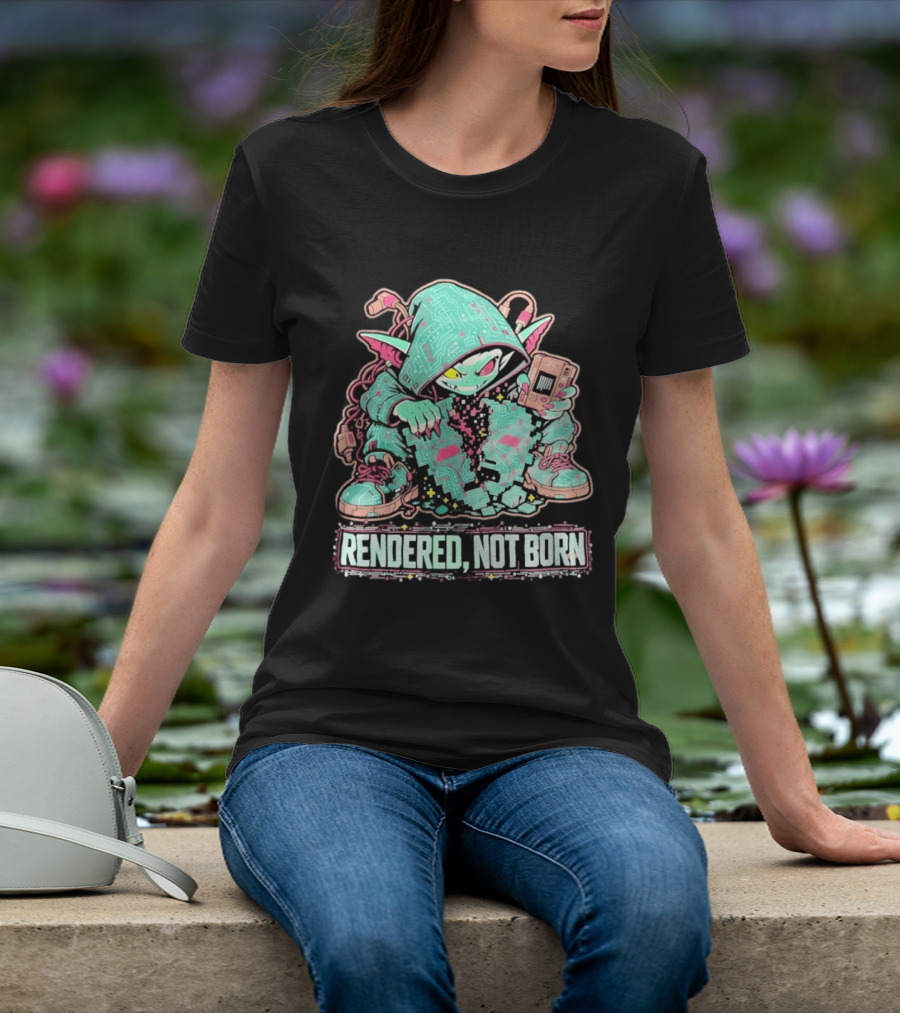 Rendered Not Born Cyber Goblin Gamer Cyberpunk Game Console T-Shirt