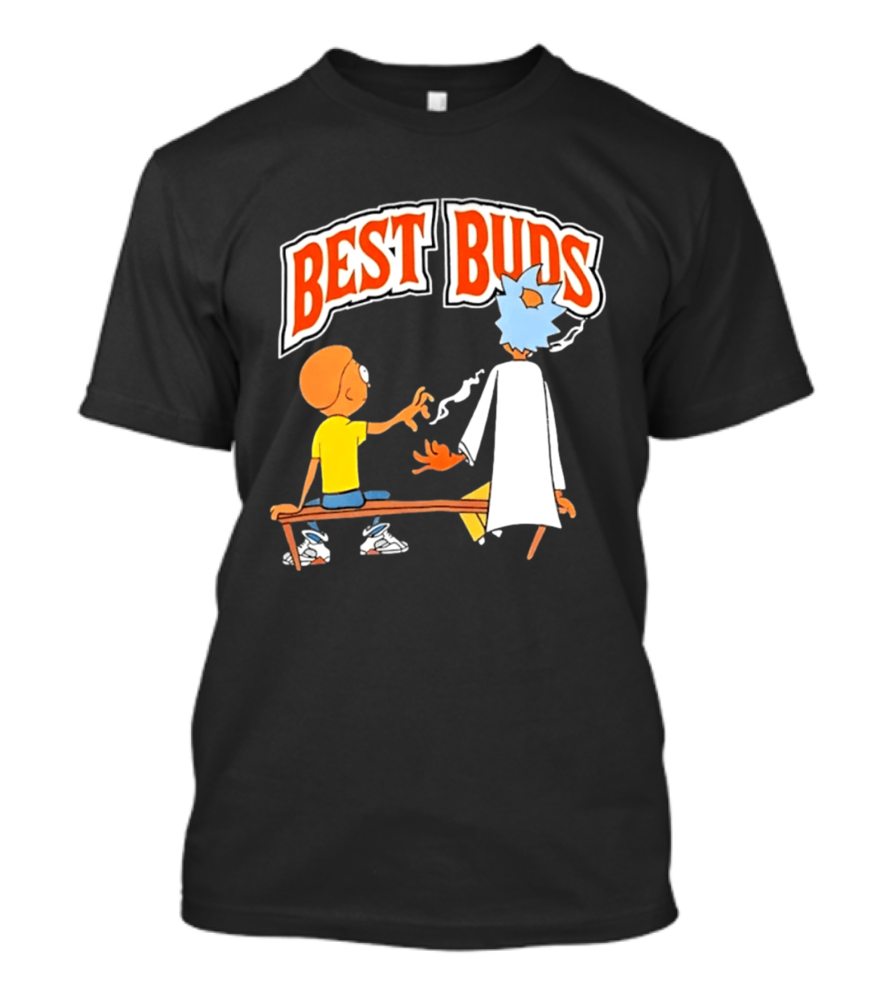 Rick And Morty Best Buds Adult Swim Cartoon Smoking Bench Scene T-Shirt