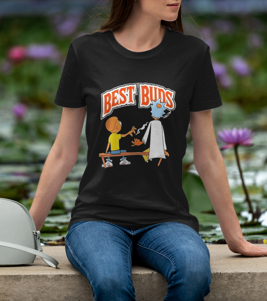 Rick And Morty Best Buds Adult Swim Cartoon Smoking Bench Scene T-Shirt