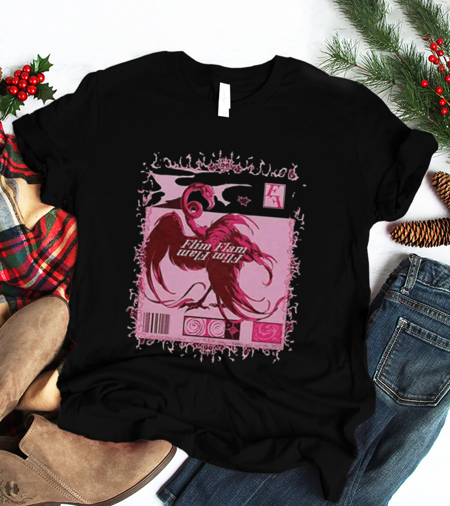Flim Flam Flamingo Barcode Pink Swirl Border T-Shirt