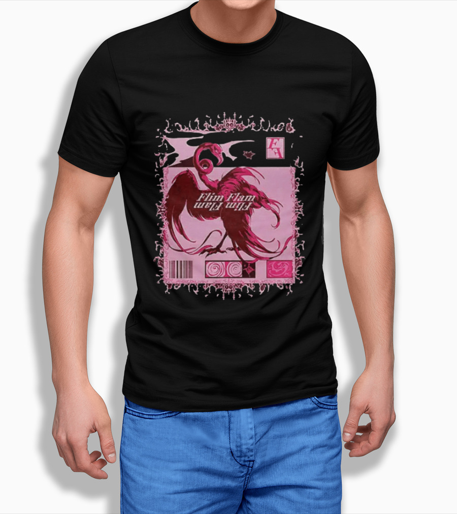 Flim Flam Flamingo Barcode Pink Swirl Border T-Shirt