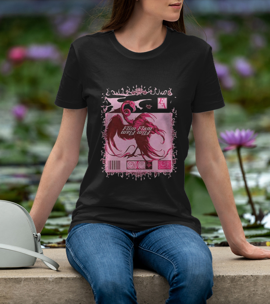 Flim Flam Flamingo Barcode Pink Swirl Border T-Shirt
