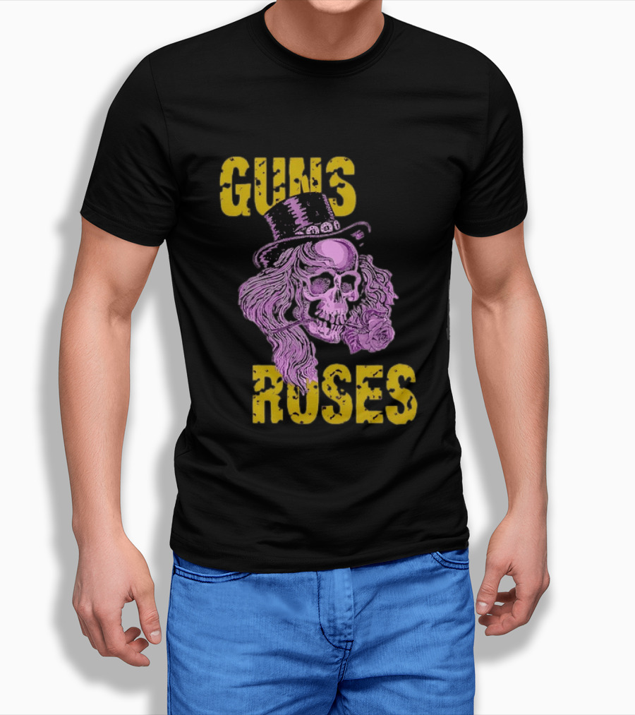 Guns N' Roses Distressed Skull With Top Hat And Roses T-Shirt