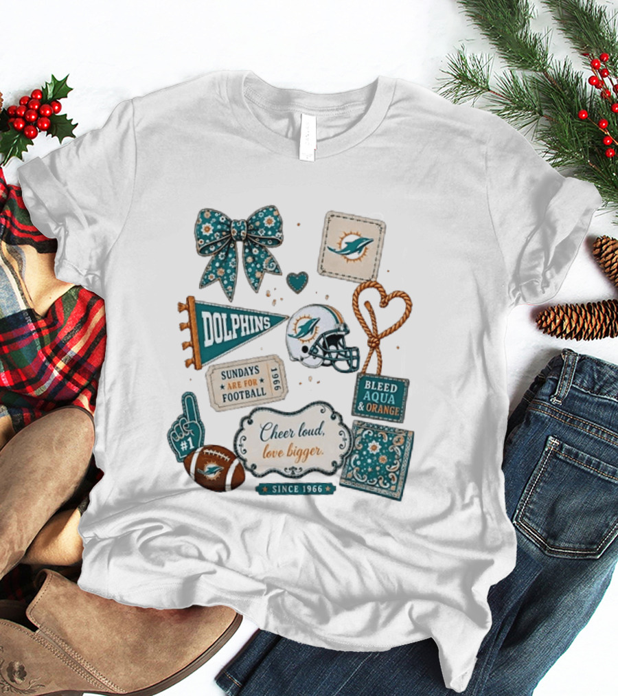 Miami Dolphins Cheer Loud Bleed Aqua Sundays Since 1966 T-Shirt