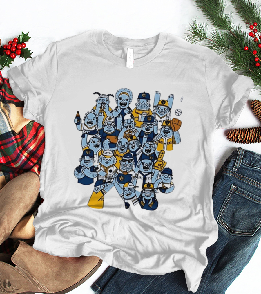 Milwaukee Brewers Fan Cartoon Characters Baseball Crowd T-Shirt