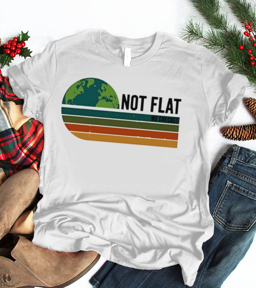 Not Flat We Checked Earth Globe Retro Stripes T-Shirt