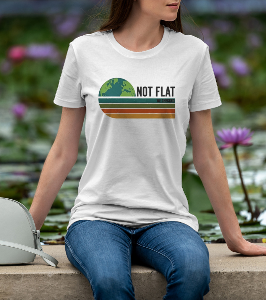 Not Flat We Checked Earth Globe Retro Stripes T-Shirt