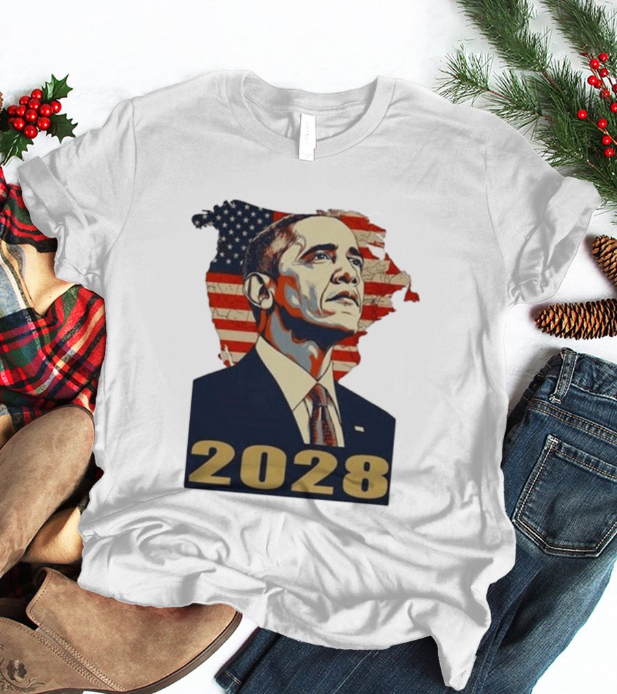 Obama 2028 With American Flag T-Shirt