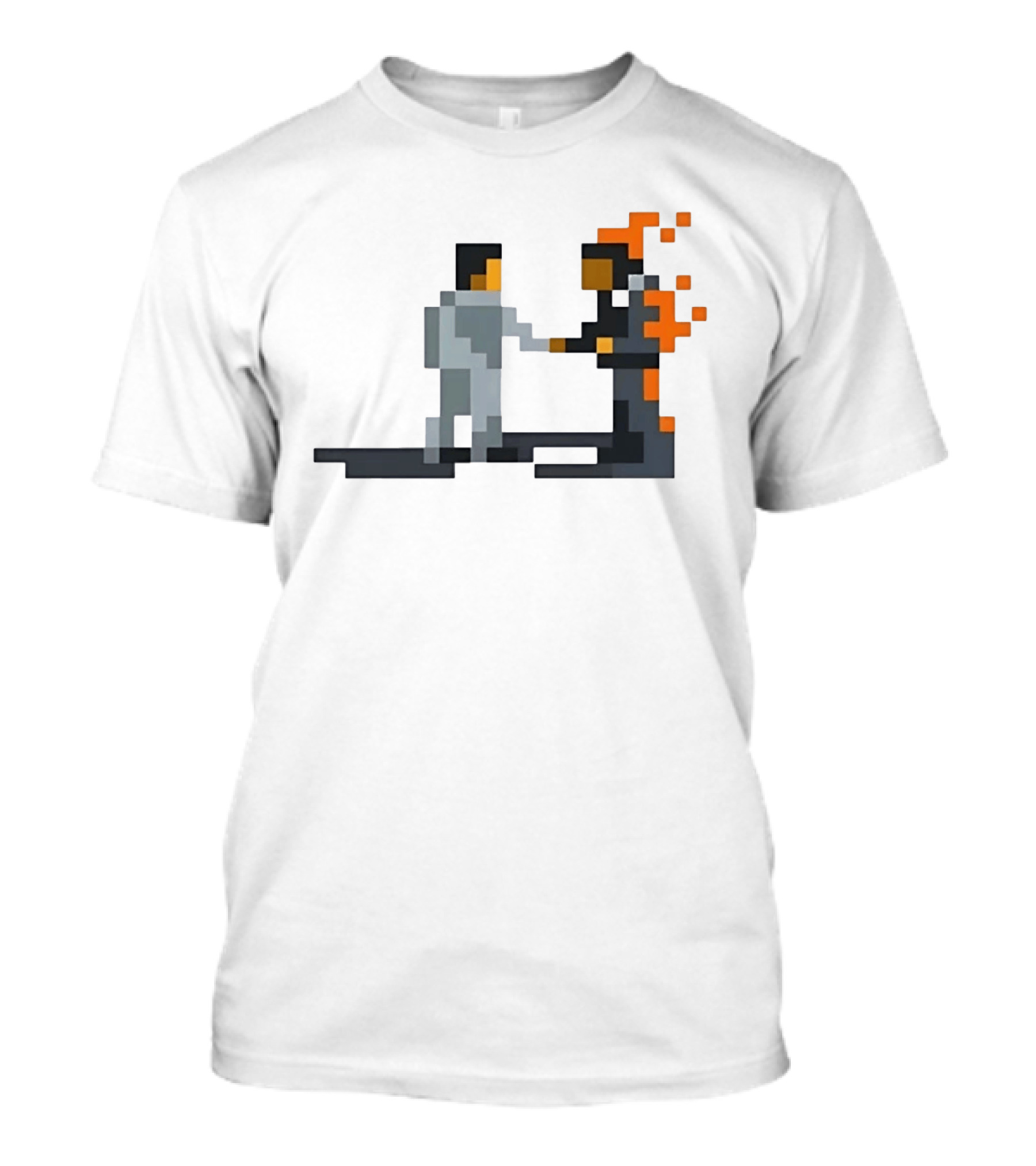 Pink Floyd Wish You Were Here Pixelated Two Men Shaking Hands Flames T-Shirt