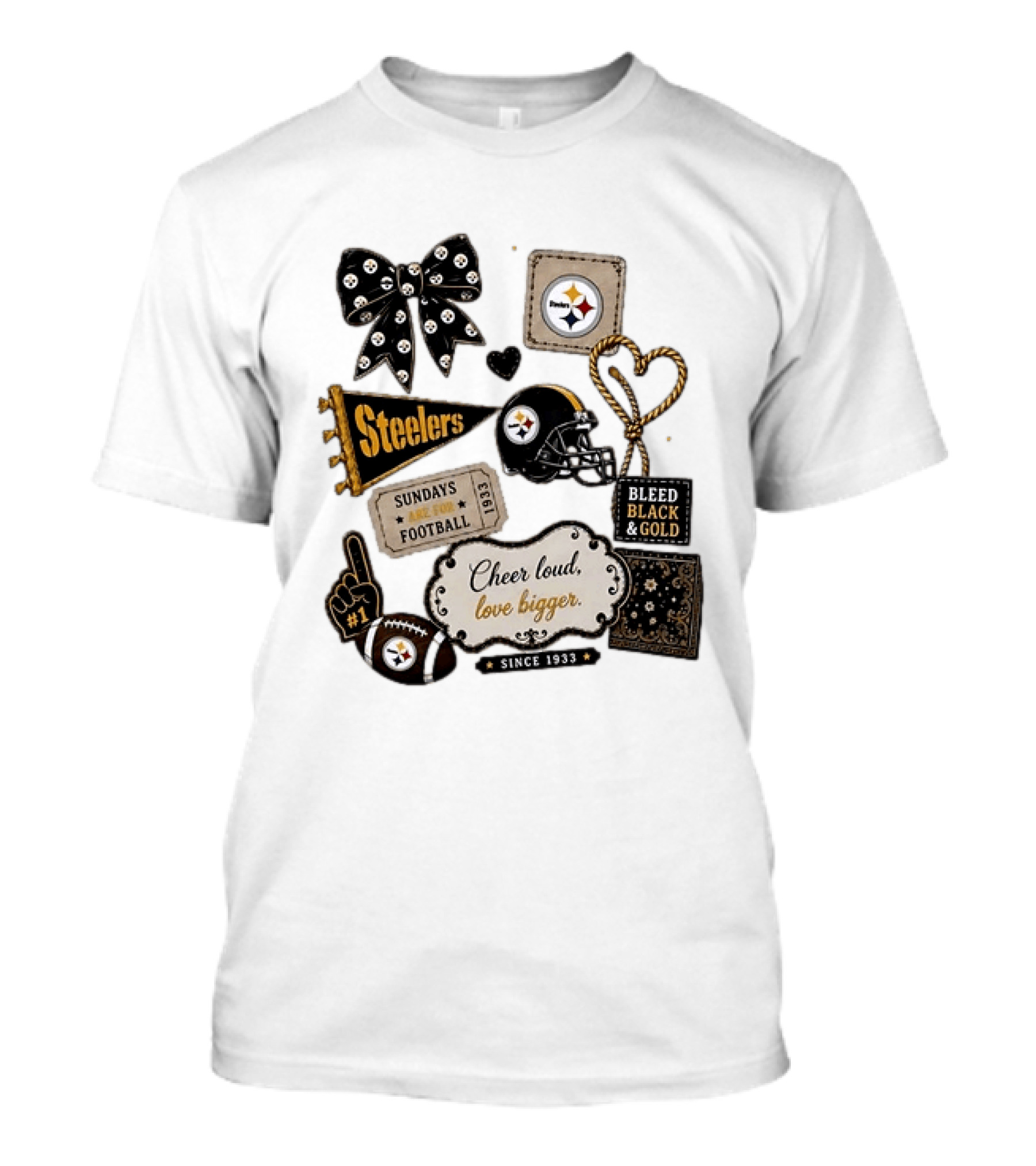 Pittsburgh Steelers Cheer Loud Love Bigger Steelers Sundays Are For Football Bleed Black And Gold Since 1933 T-Shirt