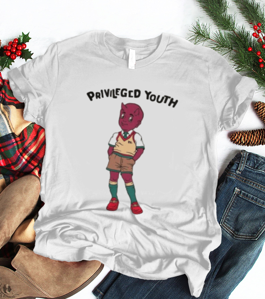 Privileged Youth Cartoon Devil Character Cream Independent Trading Co. Yearbook T-Shirt
