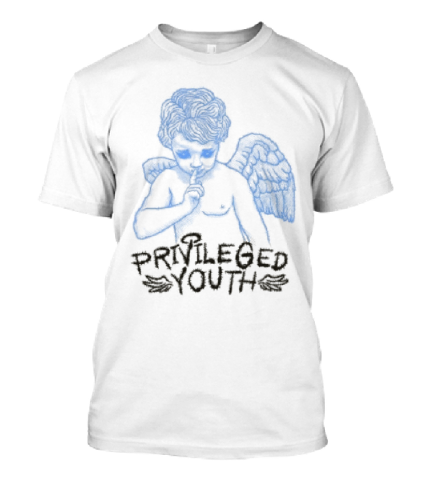 Privileged Youth Angel Blue Winged Figure Cream Color T-Shirt