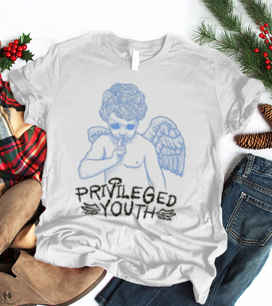 Privileged Youth Angel Blue Winged Figure Cream Color T-Shirt