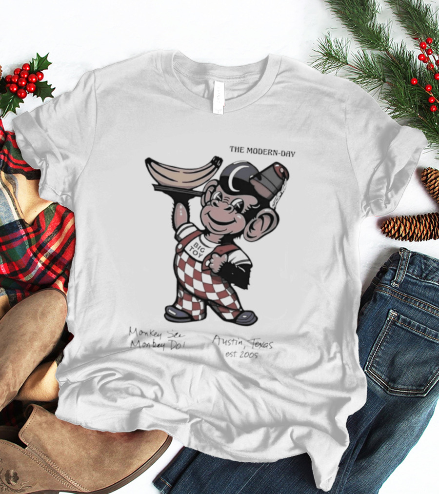 The Modern Day Big Toy Monkey See Monkey Do Austin Texas Est 2005 Vintage Cartoon T-Shirt