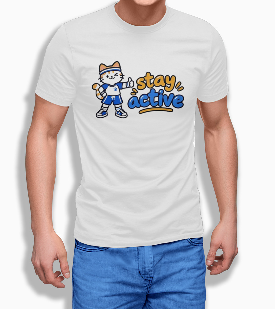 Cat Stay Active Fitness Workout Exercise T-Shirt