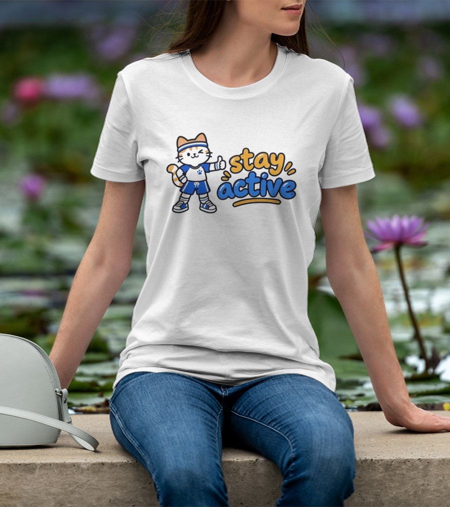 Cat Stay Active Fitness Workout Exercise T-Shirt