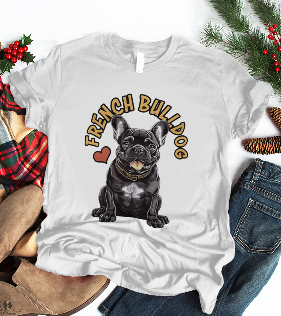 French Bulldog With Heart Frenchie Dog Lover T-Shirt