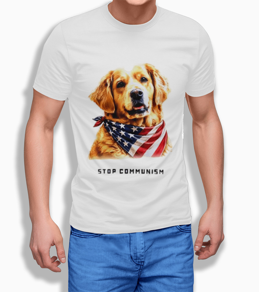 Golden Retriever Wearing American Flag Bandana Stop Communism T-Shirt