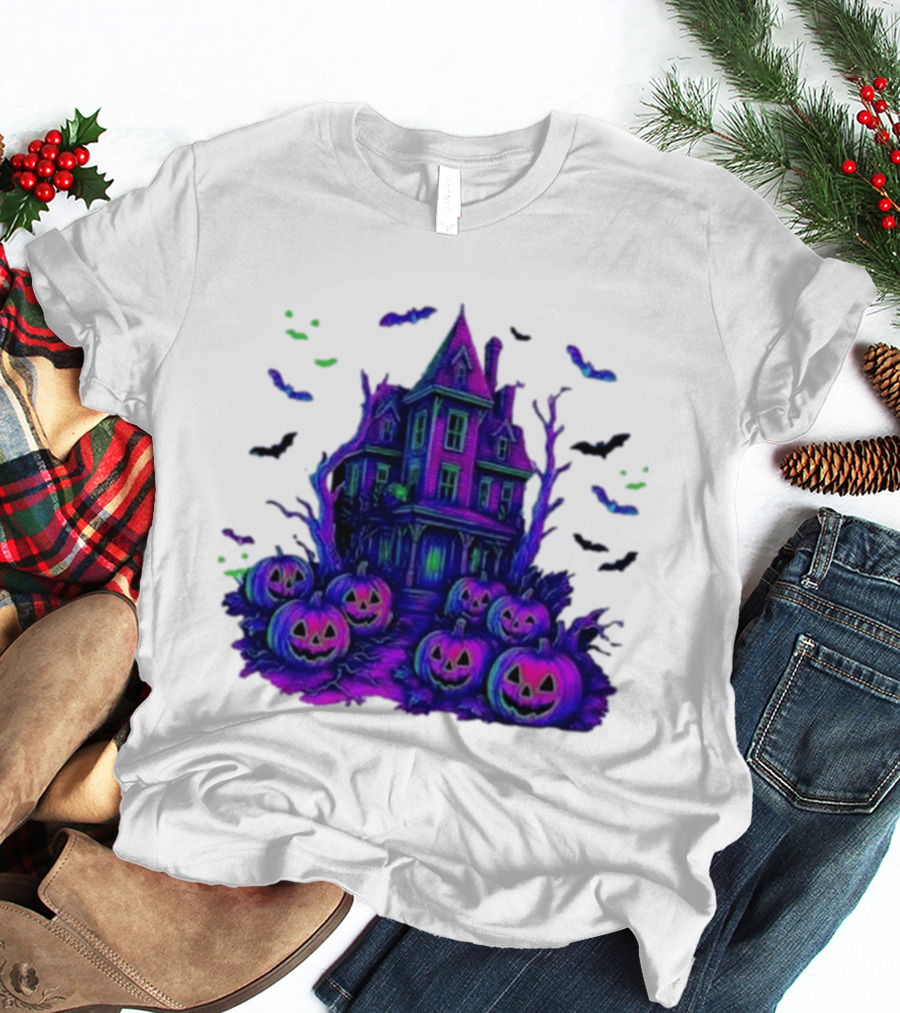 Halloween Bats Haunted House T-Shirt