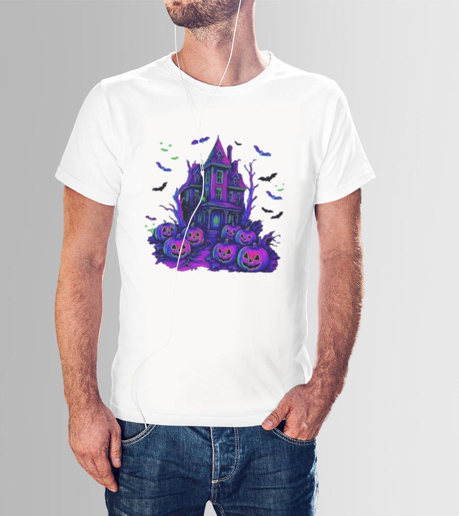Halloween Bats Haunted House T-Shirt