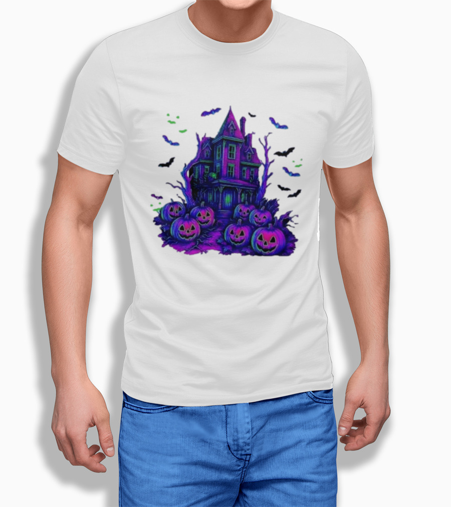 Halloween Bats Haunted House T-Shirt
