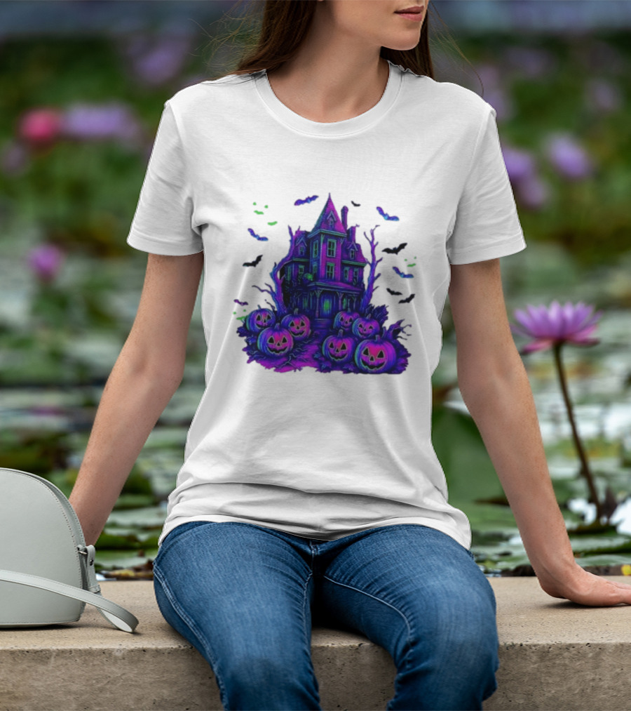 Halloween Bats Haunted House T-Shirt