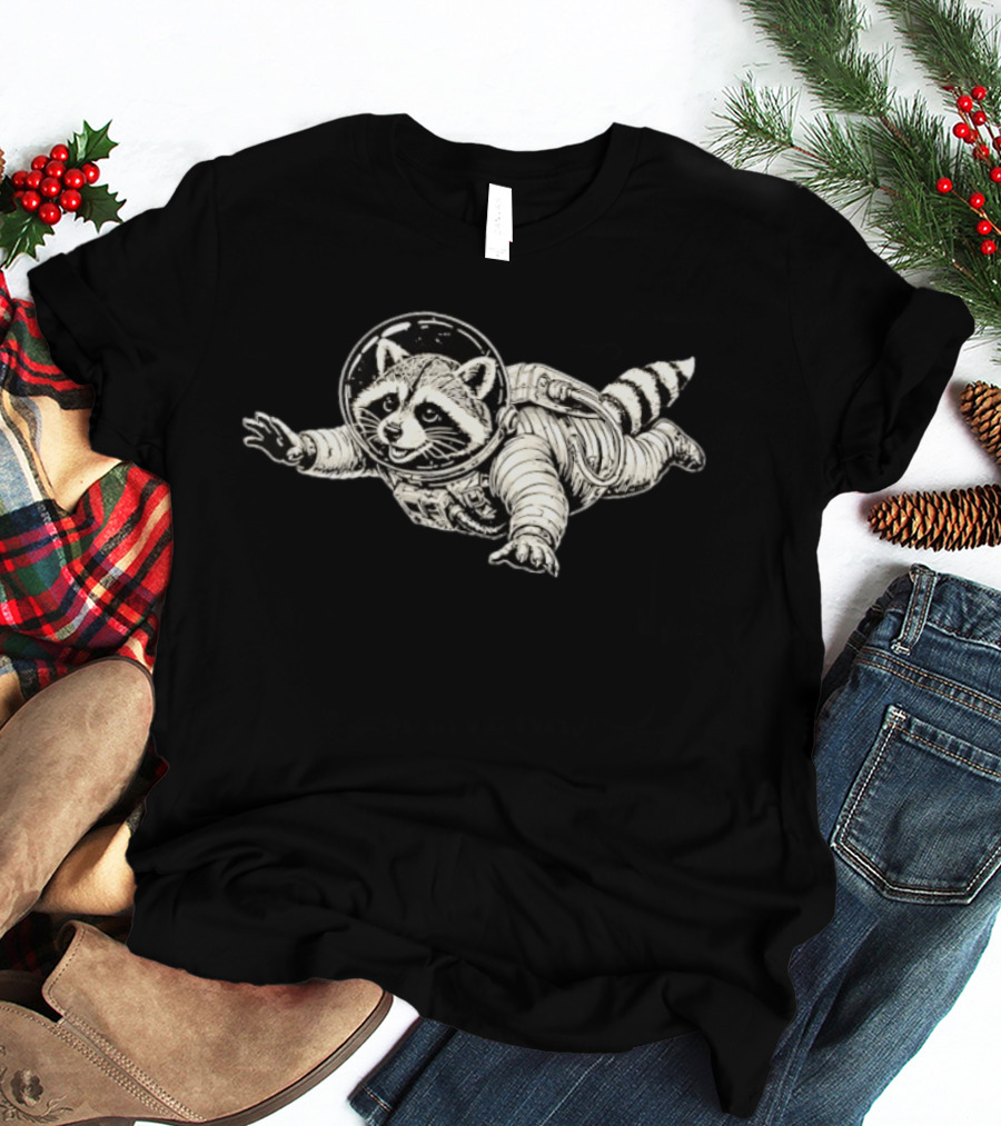 Astronaut Raccoon Floating In Space Galaxy Adventure T-Shirt