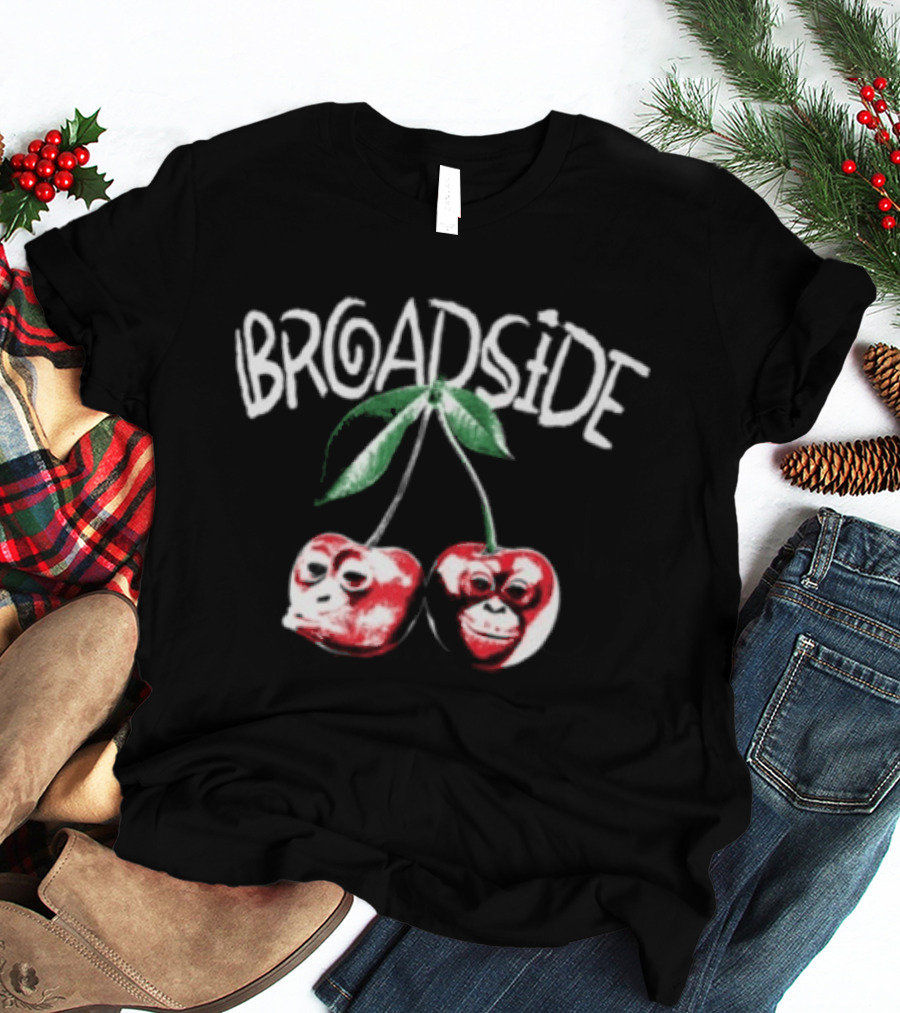 Broadside Chimpy Red Cherry Graphics With Green Leaves T-Shirt