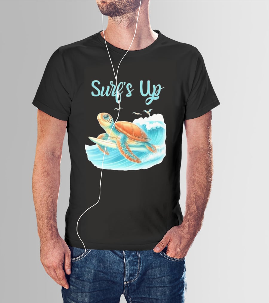 Surf's Up Turtle Riding Surfboard On Big Wave T-Shirt