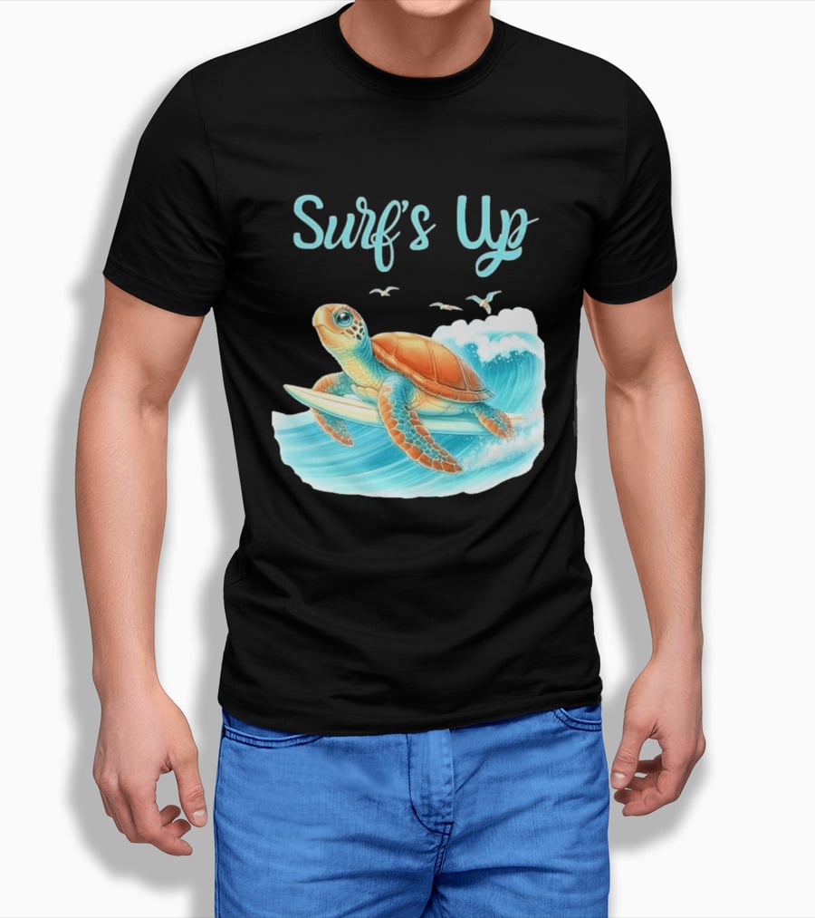 Surf's Up Turtle Riding Surfboard On Big Wave T-Shirt