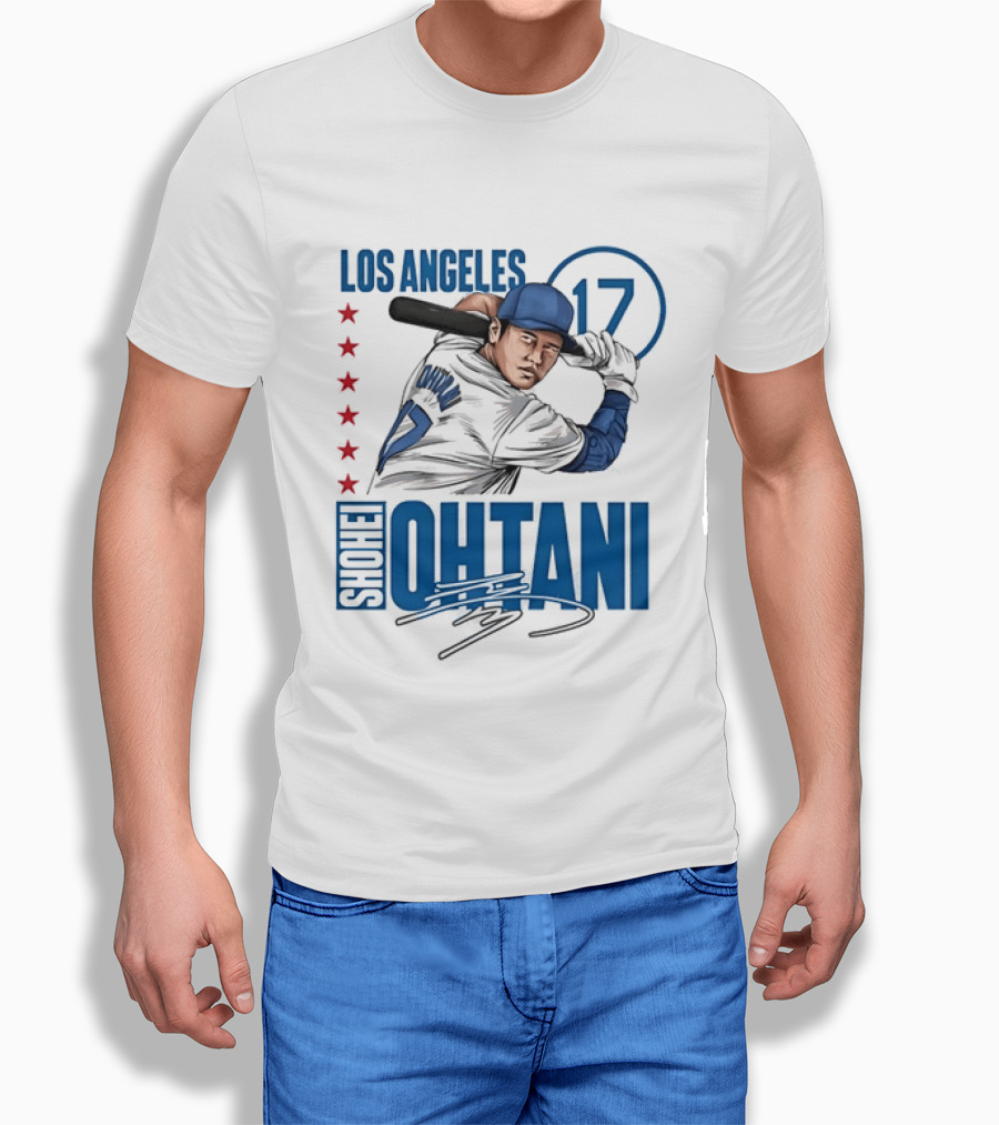 Los Angeles Shohei Ohtani 17 MLB Baseball Player Graphic With Stars T-Shirt