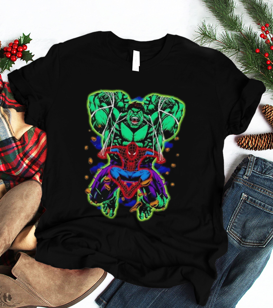 The Incredible Hulk And Spider Man Marvel Superheroes Comic Action Scene T-Shirt