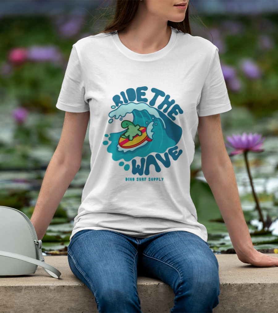 Ride The Wave Turtle Surfing Dino Surf Supply T-Shirt