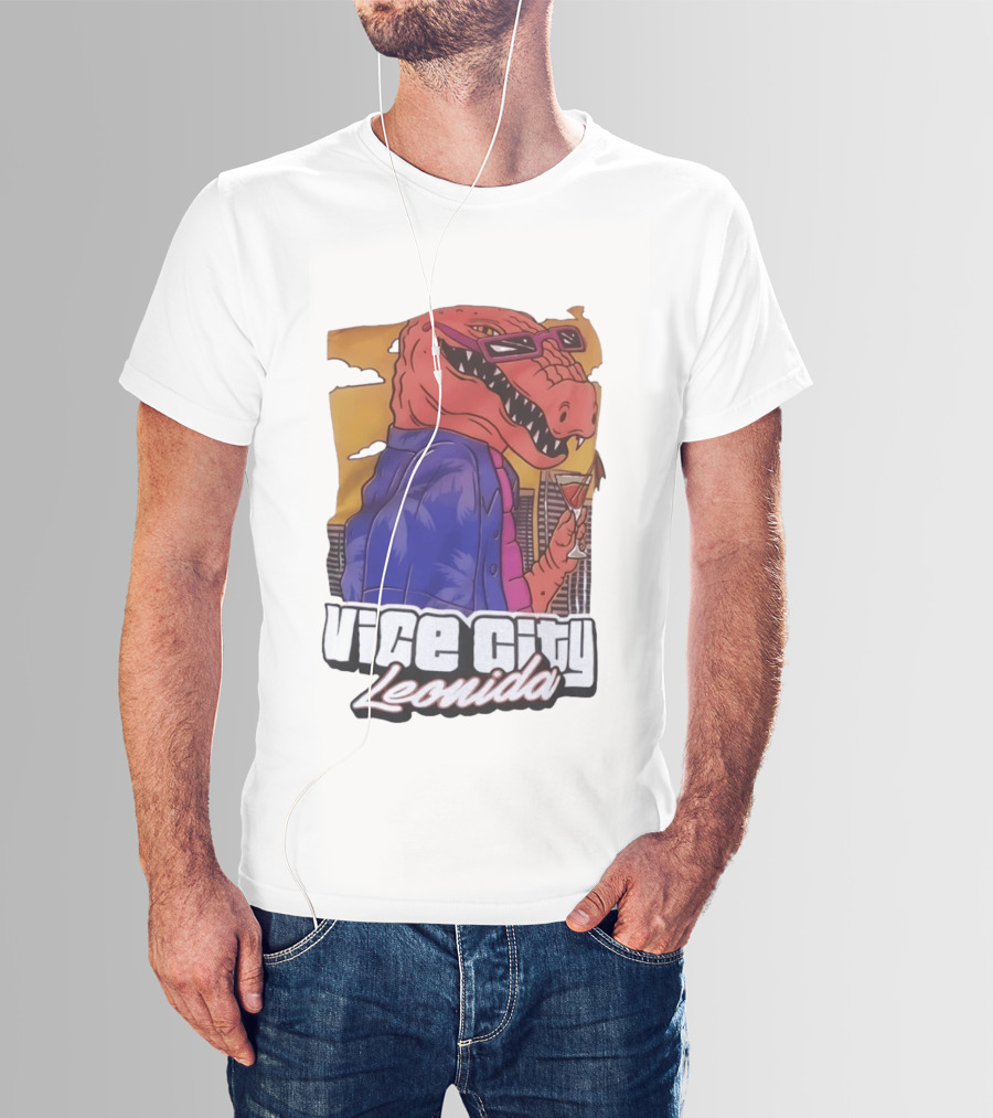 Vice City Leonida Rex Dinosaur Gaming Retro Vibes T-Shirt